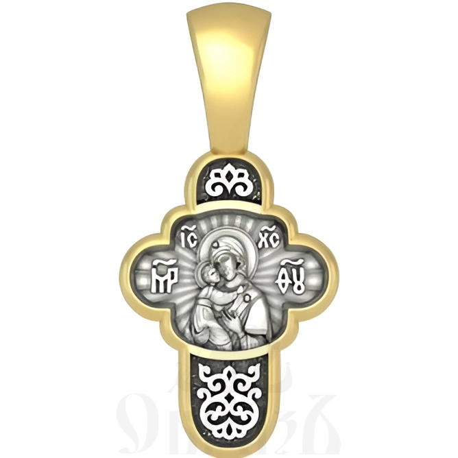 крест с образом божией матери владимирская, серебро 925 проба с золочением (арт. 17.020)