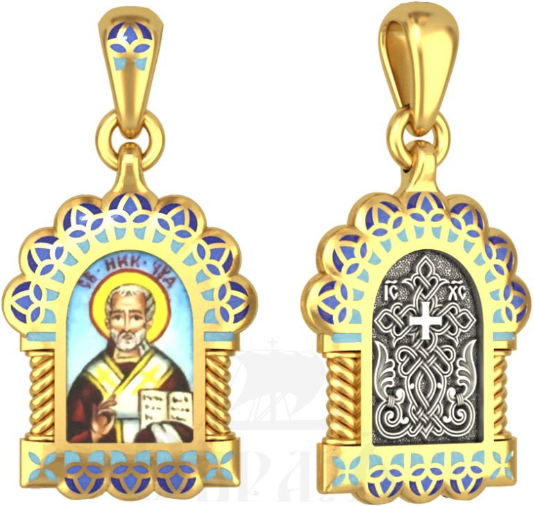 нательная икона святитель николай чудотворец архиеписком мирликийский, серебро 925 проба с золочением и эмалью (арт. 20.117)